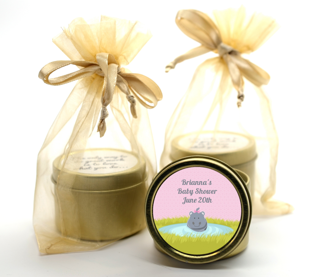 Hippopotamus Girl - Baby Shower Gold Tin Candle Favors