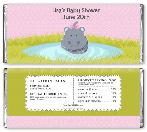 Hippopotamus Girl - Personalized Baby Shower Candy Bar Wrappers