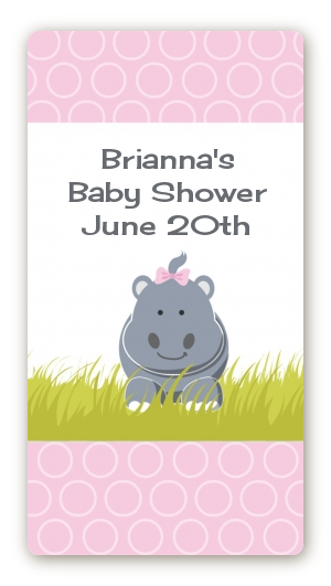 Hippopotamus Girl - Custom Rectangle Baby Shower Sticker/Labels