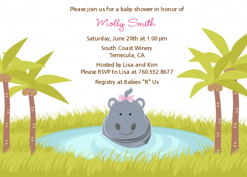 Hippopotamus Girl - Baby Shower Invitations
