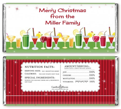 Holiday Cocktails - Personalized Christmas Candy Bar Wrappers