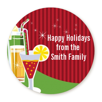 Holiday Cocktails - Round Personalized Christmas Sticker Labels