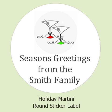 Holiday Martini Glasses - Round Personalized Christmas Sticker Labels