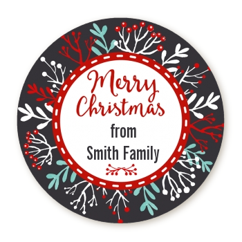 Holly Berries - Round Personalized Christmas Sticker Labels