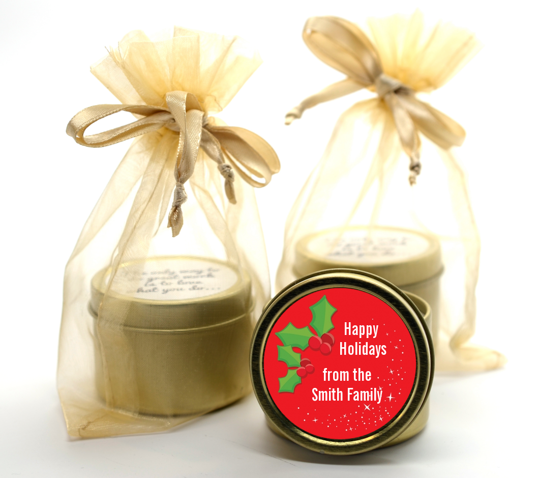 Holly - Christmas Gold Tin Candle Favors