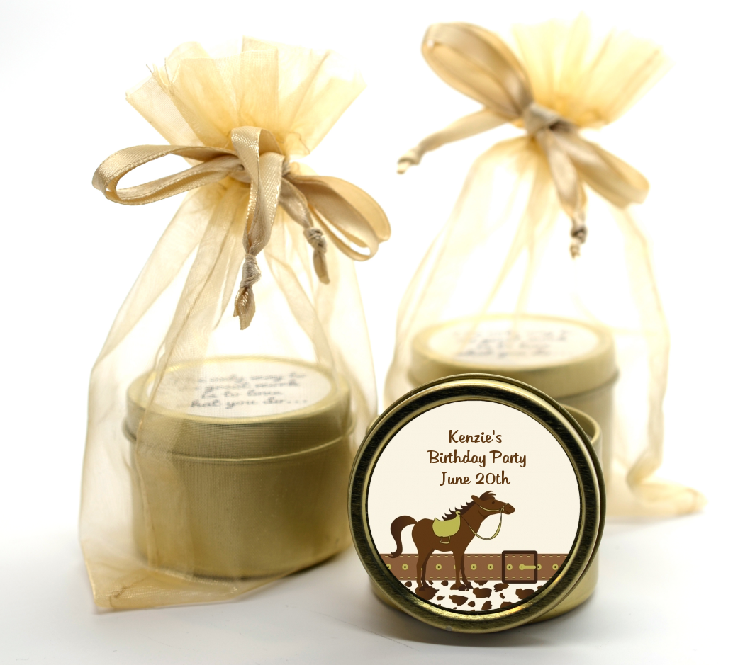 Horse - Birthday Party Gold Tin Candle Favors