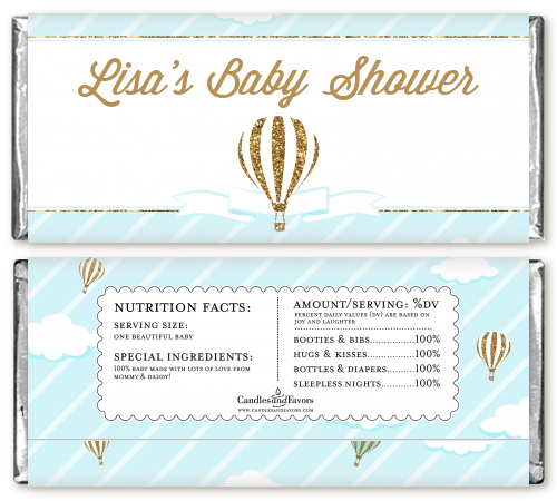 Hot Air Balloon Boy Gold Glitter - Personalized Baby Shower Candy Bar Wrappers