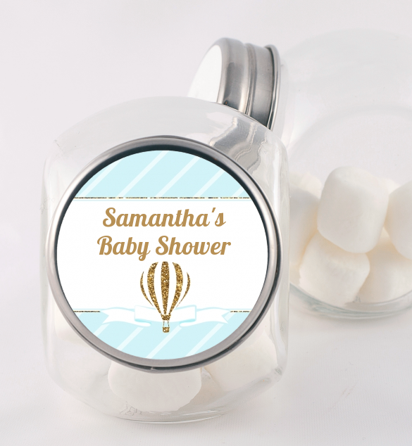Hot Air Balloon Boy Gold Glitter - Personalized Baby Shower Candy Jar