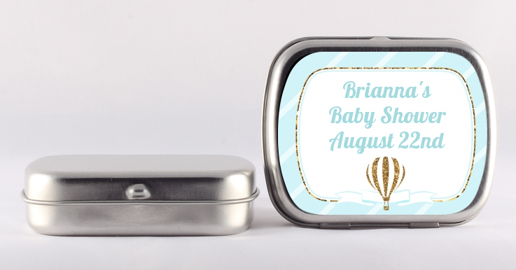 Hot Air Balloon Boy Gold Glitter - Personalized Baby Shower Mint Tins
