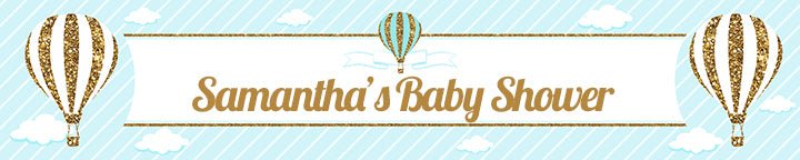 Hot Air Balloon Boy Gold Glitter - Personalized Baby Shower Banners