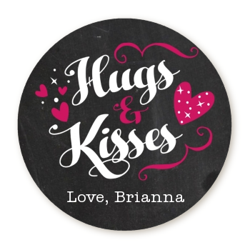 Hugs and Kisses - Round Personalized Valentines Day Sticker Labels