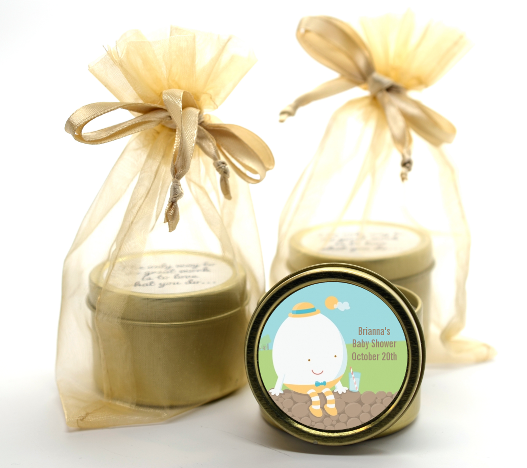 Humpty Dumpty - Baby Shower Gold Tin Candle Favors