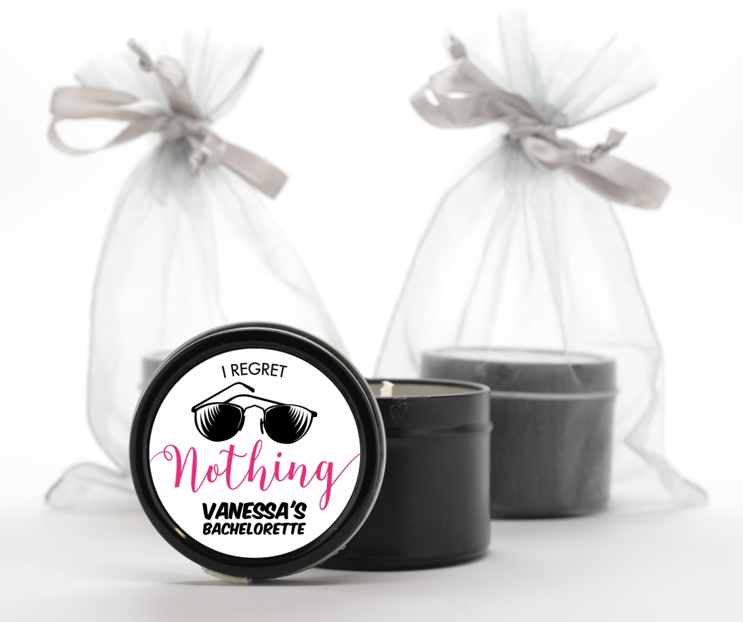 I Regret Nothing - Bridal Shower Black Candle Tin Favors