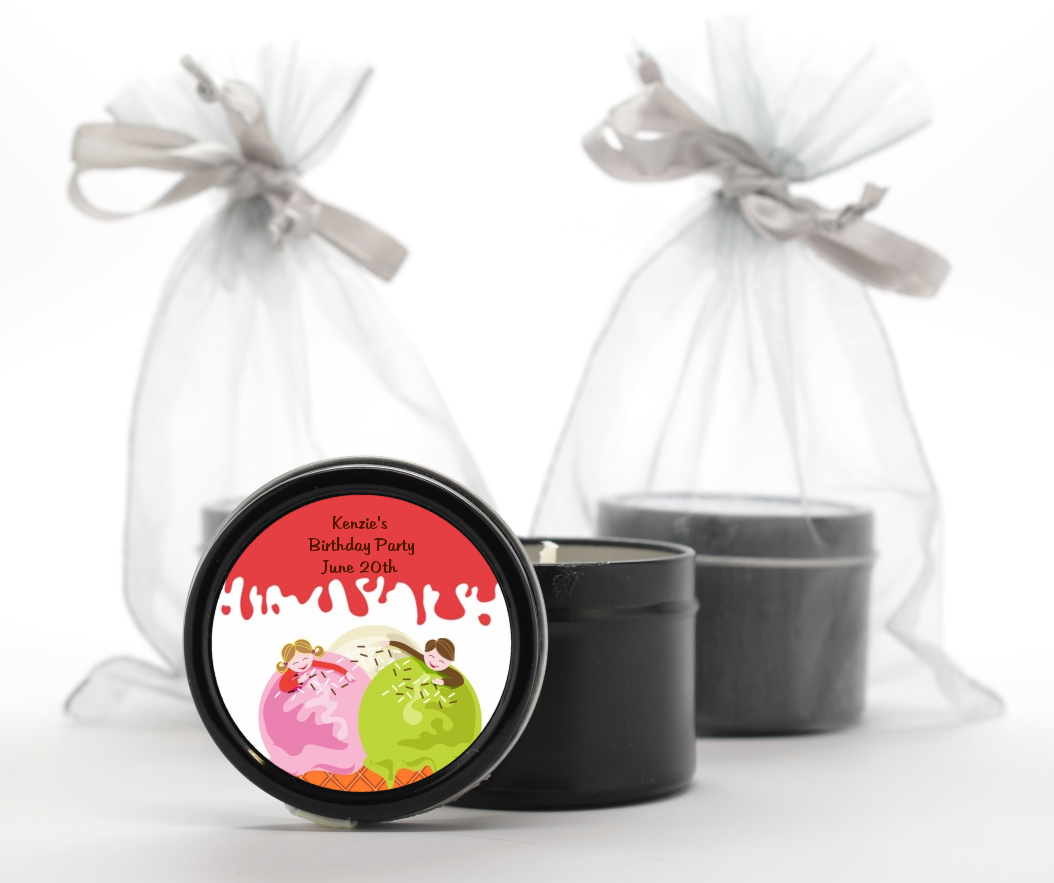 Ice Cream - Birthday Party Black Candle Tin Favors