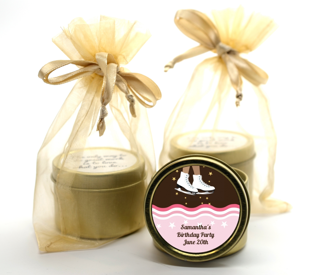 Ice Skating African American - Birthday Party Gold Tin Candle Favors
