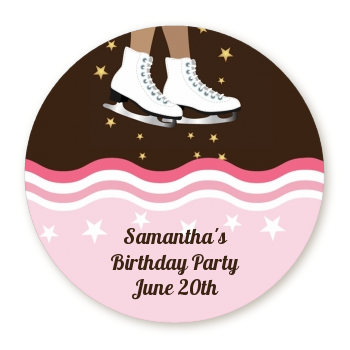 Ice Skating African American - Round Personalized Birthday Party Sticker Labels