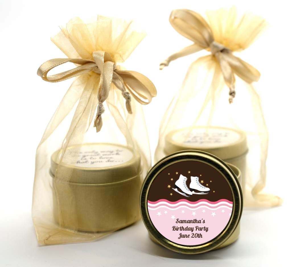 Ice Skating - Birthday Party Gold Tin Candle Favors