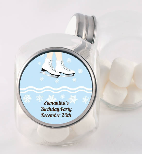 Ice Skating with Snowflakes - Personalized Birthday Party Candy Jar