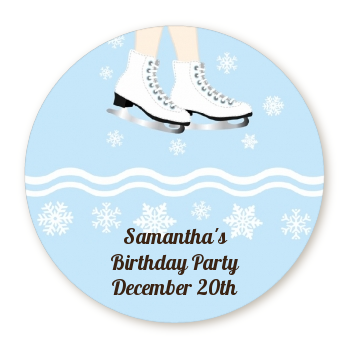Ice Skating with Snowflakes - Round Personalized Birthday Party Sticker Labels