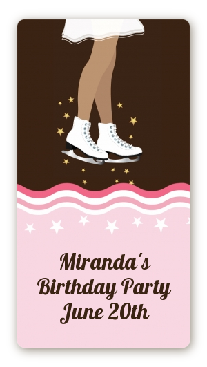 Ice Skating African American - Custom Rectangle Birthday Party Sticker/Labels