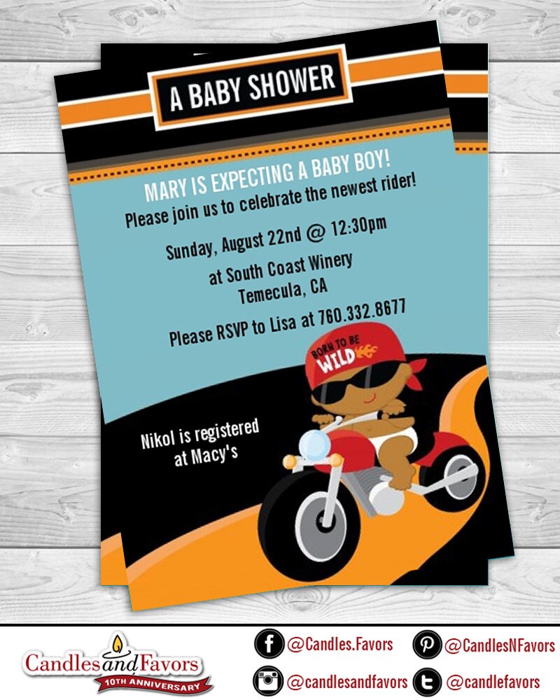Motorcycle - Baby Shower Invitation  - Caucasian or African American DIY printable PDF