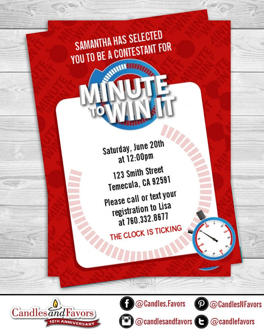Minute To Win It - Birthday Party Invitation DIY printable PDF