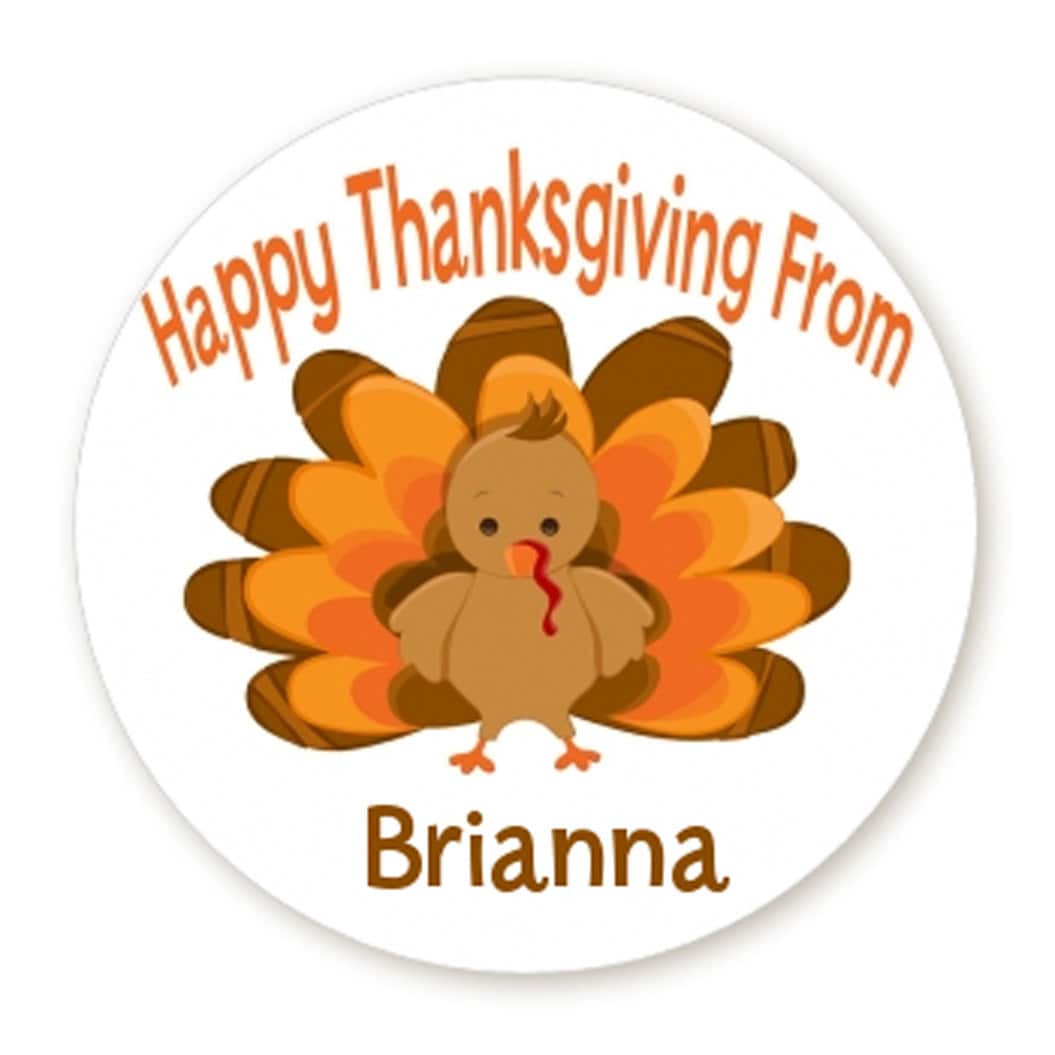 Gobble Gobble Turkey - Personalized Round Thanksgiving Sticker Labels
