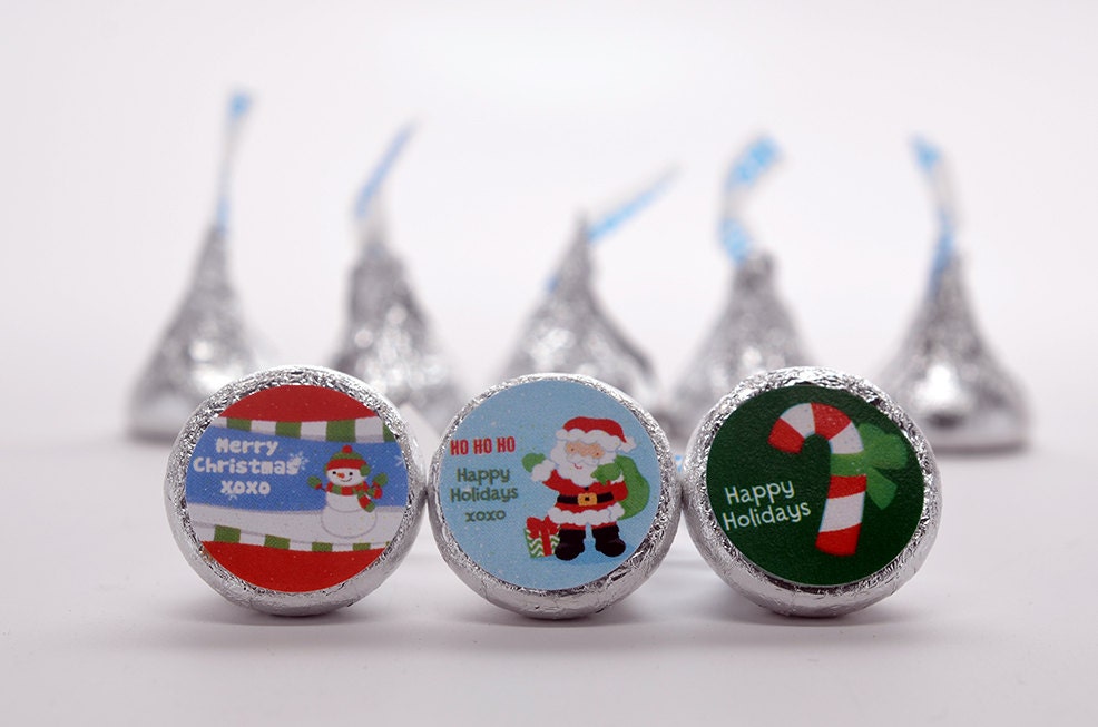 Christmas Hot Cocoa Trio - Personalized Christmas Personalized Chocolate Kiss Stickers - Party Chocolate Favor Labels - 108 stickers