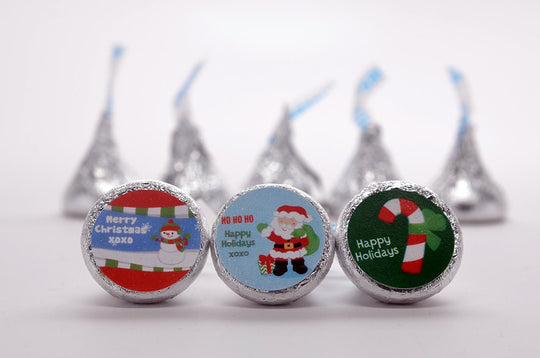 Christmas Hot Cocoa Trio - Personalized Christmas Personalized Chocolate Kiss Stickers - Party Chocolate Favor Labels - 108 stickers