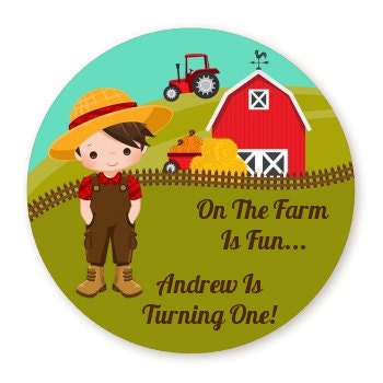 Country Boy Farm Birthday Party Favor Stickers, Happy Birthday Labels, Custom Birthday Party Favor Labels, Round Stickers