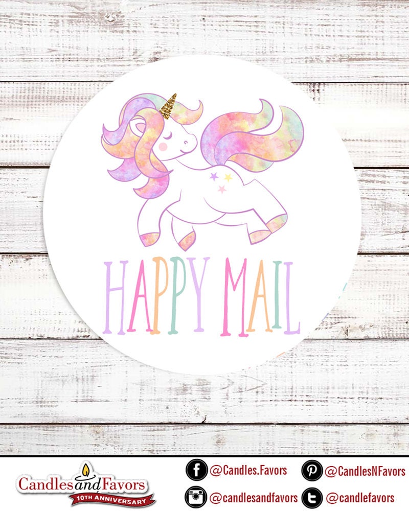Unicorn Happy Mail - Unicorn Happy Mail Stickers - Unicorn Happy Mail Labels - Happy Mail Unicorn Labels - Personalized Packaging Stickers