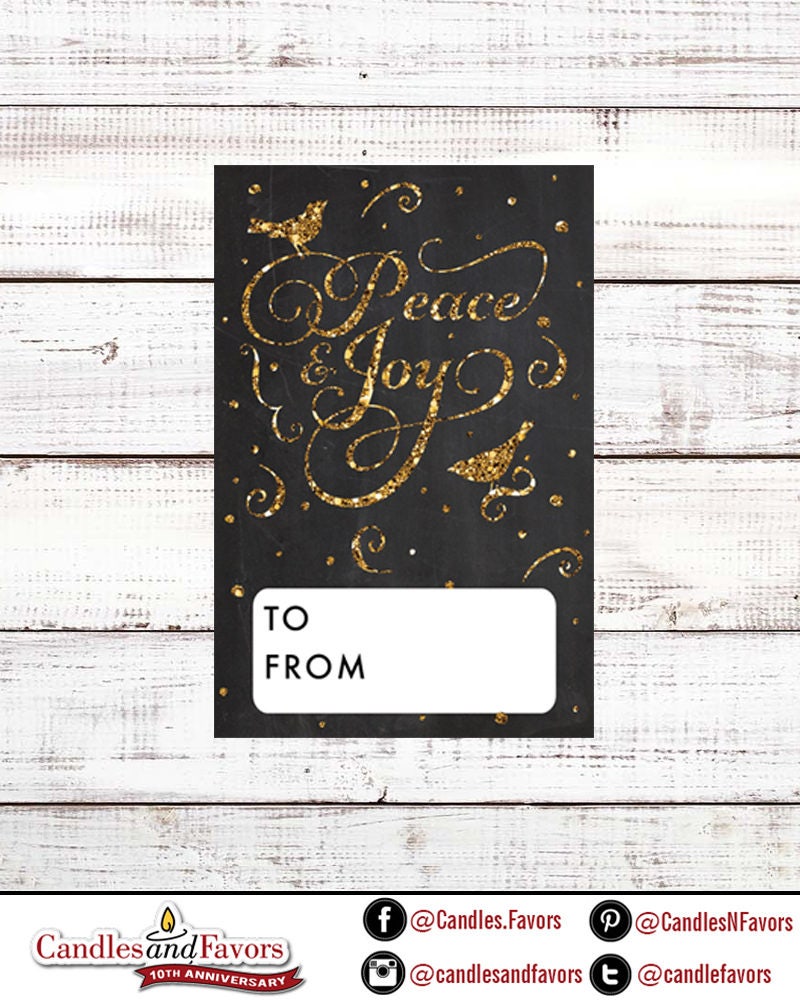 Merry Christmas Gold Glitter Stickers - Personalized Peace Joy Christmas Sticker Labels - Deer Glitter Stickers - Christmas Gift Tag