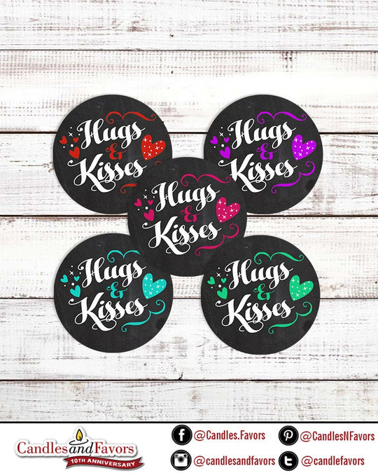 Happy Valentine's Day Stickers - Personalized Round Hugs and Kisses Valentine Sticker Labels -