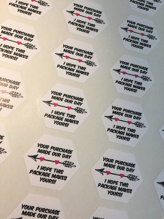 Your Purchase Made My Day - Small Business Packaging - Thank You Labels - Happy Mail Stickers - Thank You Stickers - 24 Hexagon Shape Labels