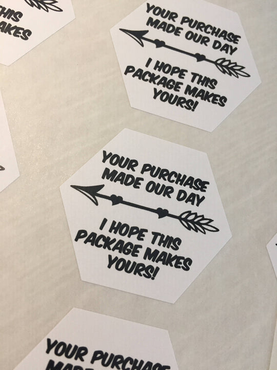 Your Purchase Made My Day - Small Business Packaging - Thank You Labels - Happy Mail Stickers - Thank You Stickers - 24 Hexagon Shape Labels