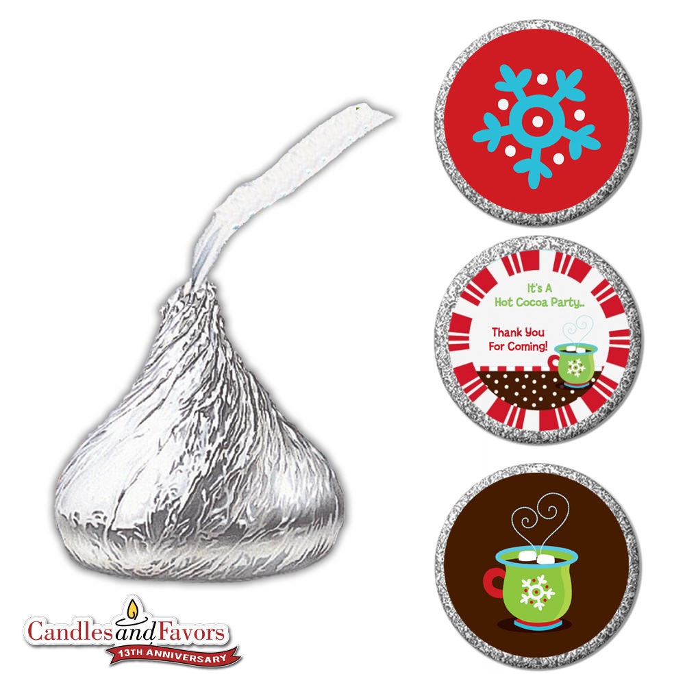 Christmas Hot Cocoa Trio - Personalized Christmas Personalized Chocolate Kiss Stickers - Party Chocolate Favor Labels - 108 stickers