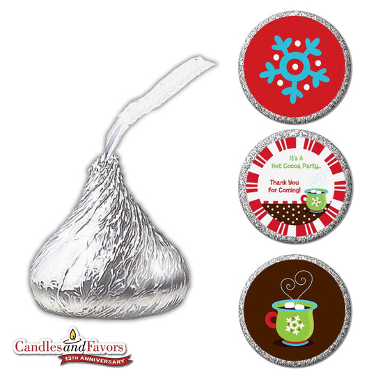 Christmas Hot Cocoa Trio - Personalized Christmas Personalized Chocolate Kiss Stickers - Party Chocolate Favor Labels - 108 stickers