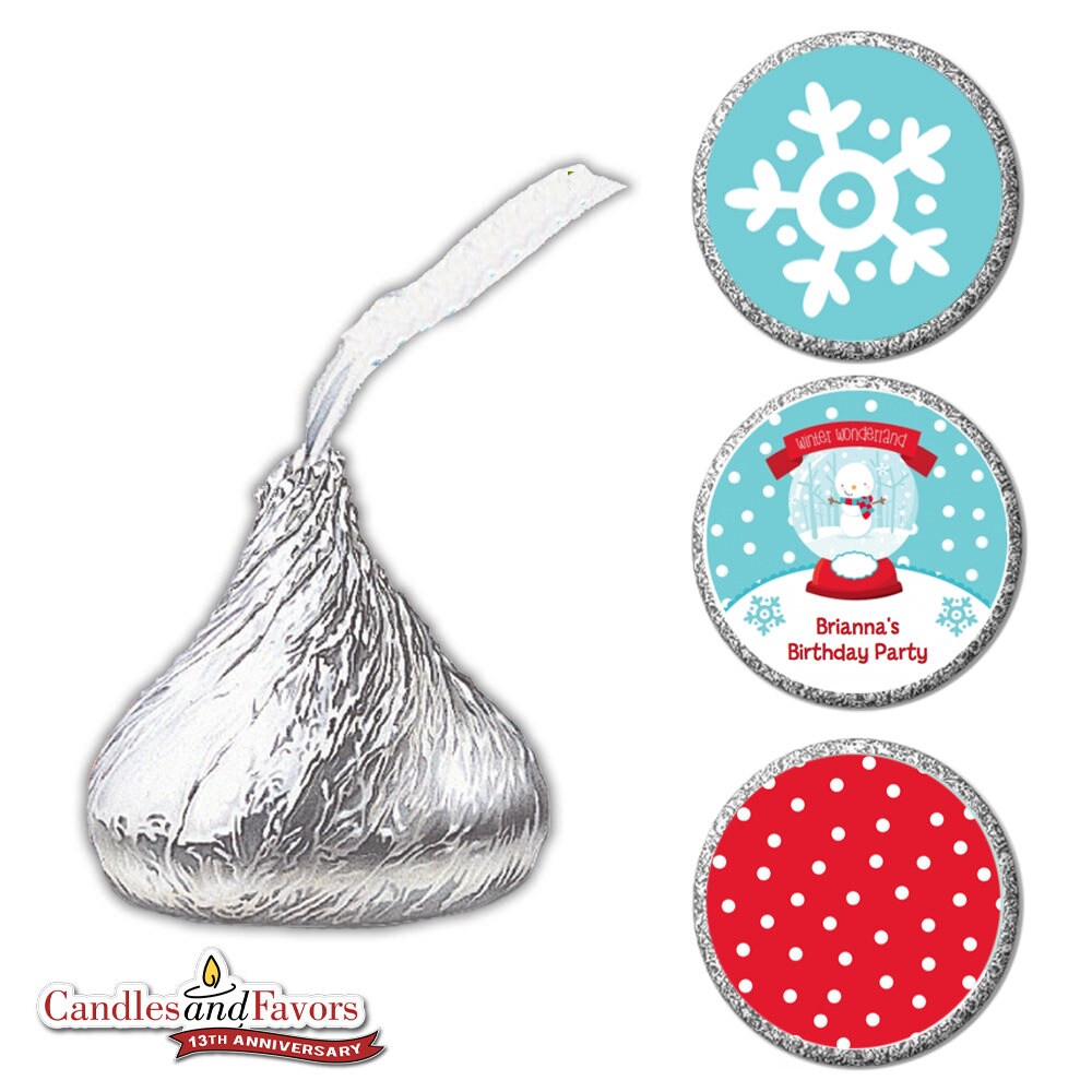 Christmas Snowglobe Chocolate Kiss Stickers, Personalized Party Favors (108 Stickers)