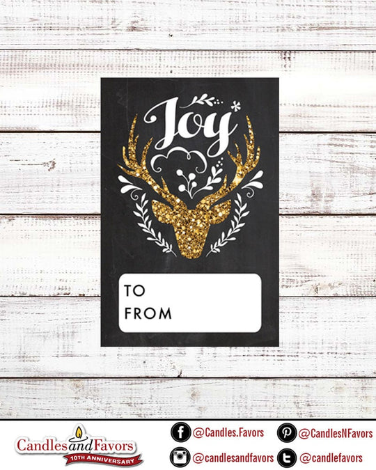 Merry Christmas Gold Glitter Stickers - Personalized Peace Joy Christmas Sticker Labels - Deer Glitter Stickers - Christmas Gift Tag