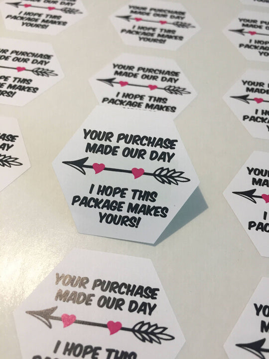 Your Purchase Made My Day - Small Business Packaging - Thank You Labels - Happy Mail Stickers - Thank You Stickers - 24 Hexagon Shape Labels