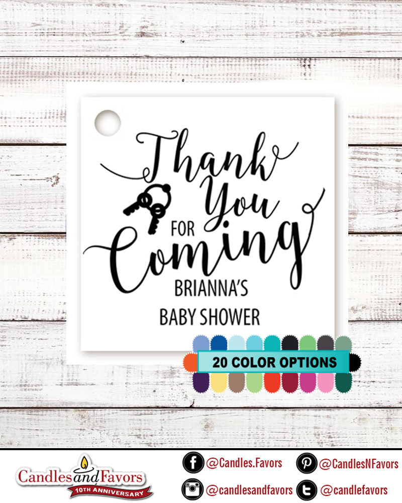 Thank You For Coming - Personalized Baby Shower Square Favor Tags - Baby Rattle Favor Tags - Two Inch Baby Shower Tags - 20 Tags