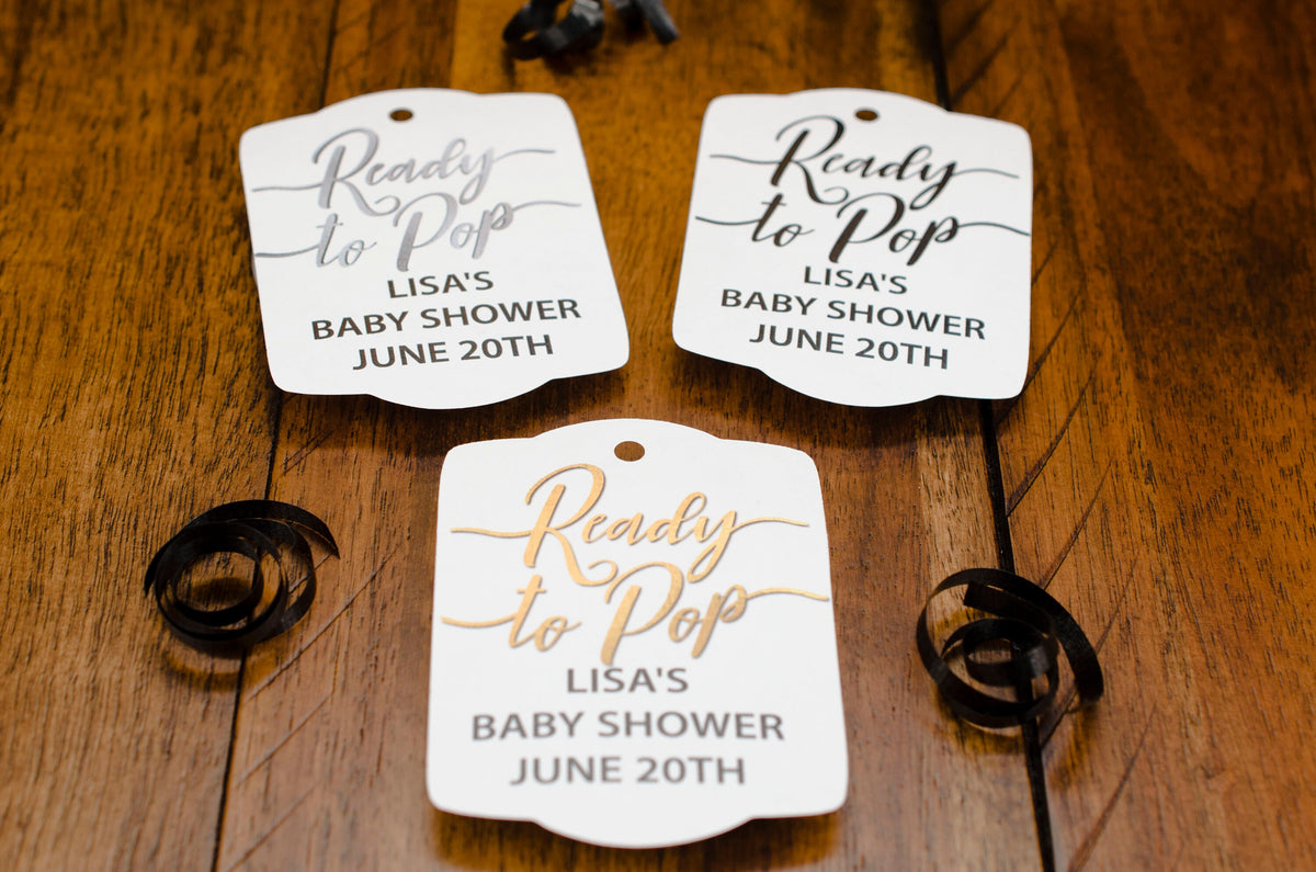 Ready To Pop Baby Shower Custom Favor Tags | Set of 8 | Ready To Pop Faux Metallic Party Favor Gift Tags | About To Pop® Favor Tag