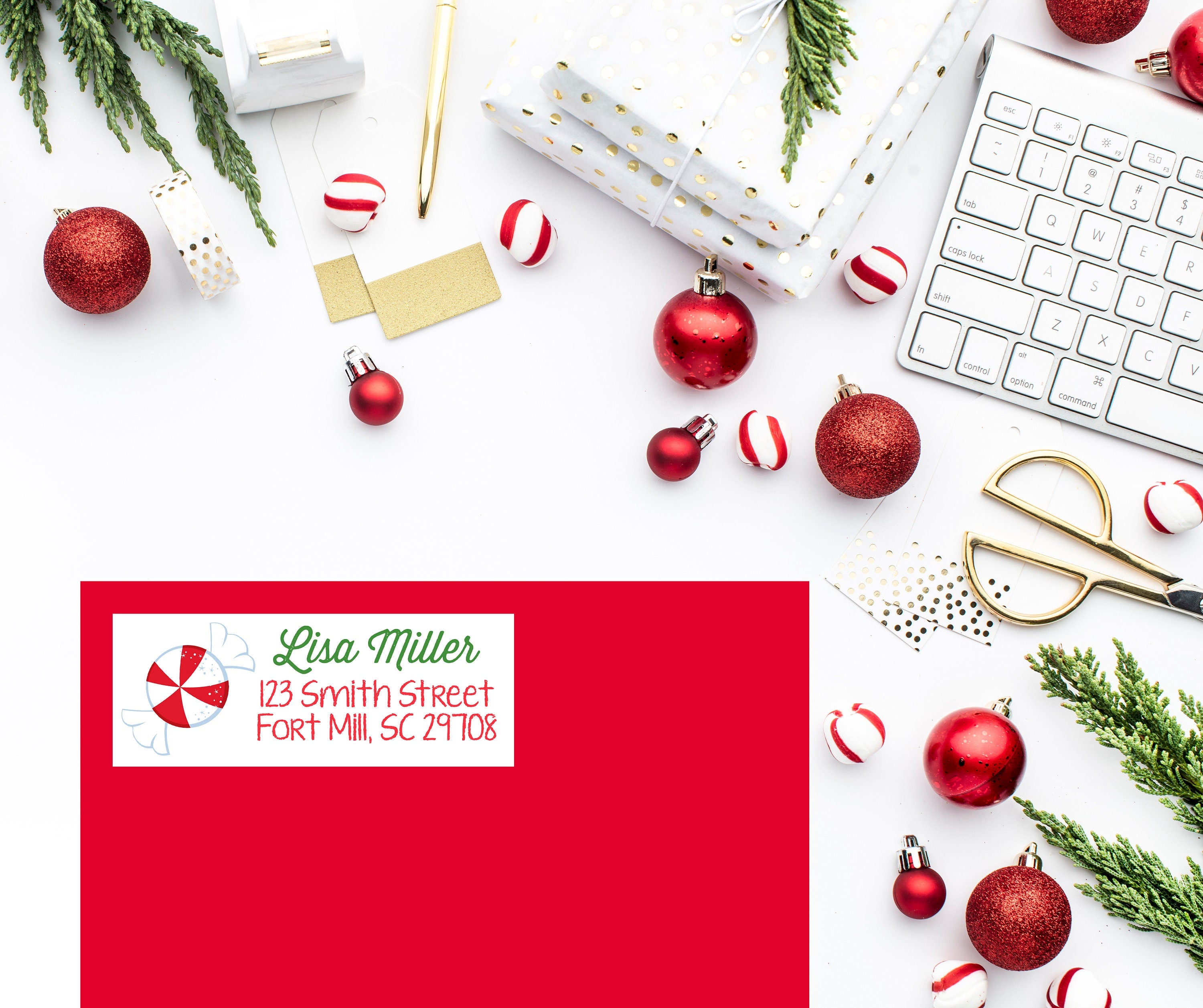 Christmas Return Address Labels, Personalized Holiday Address Stickers