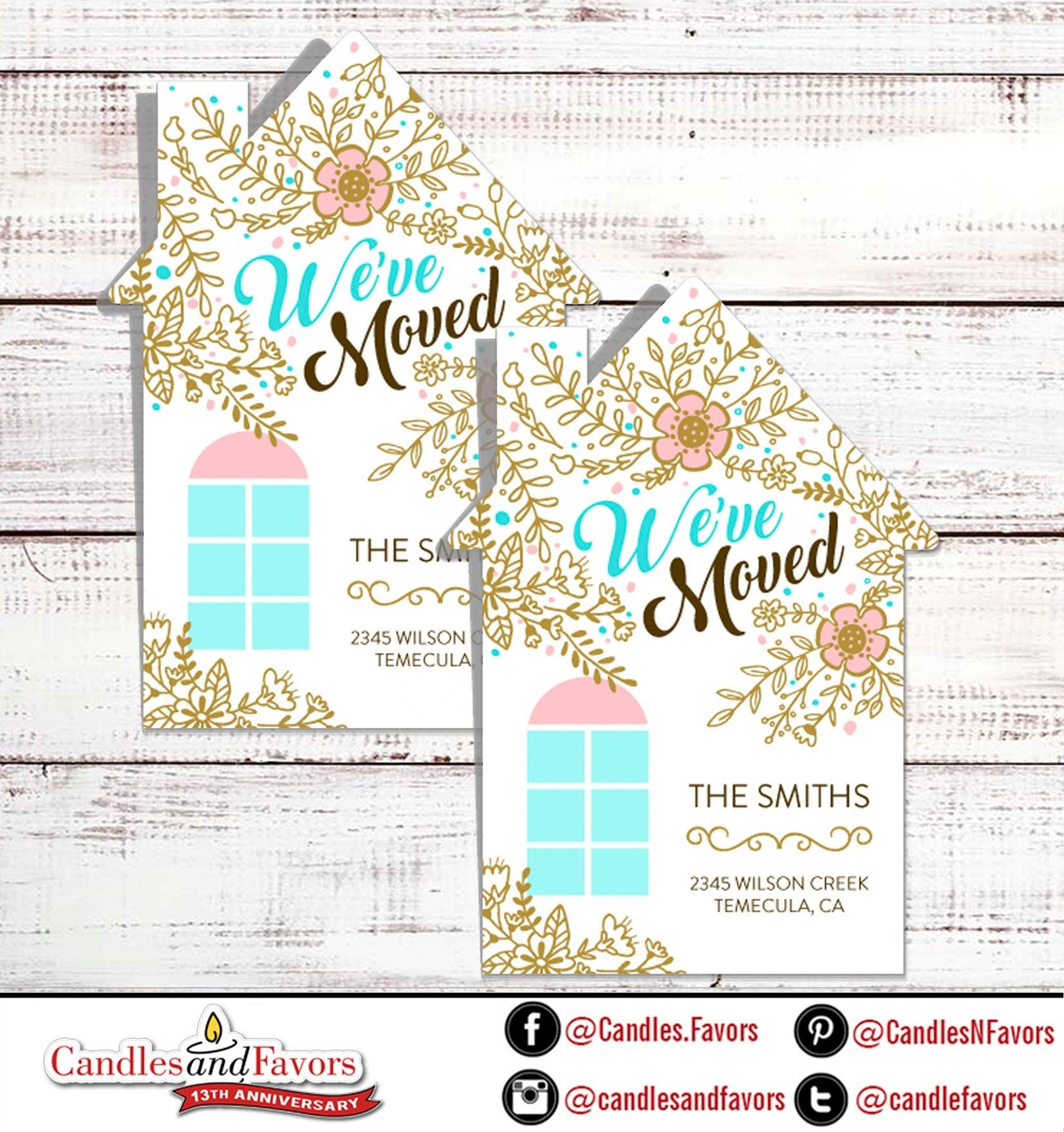 We've Moved Floral Invitation  - We Moved Invitations - Custom House Shaped We Moved Invitations - Printed We Moved Cards