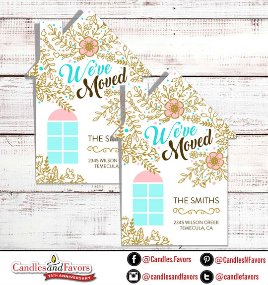 We've Moved Floral Invitation  - We Moved Invitations - Custom House Shaped We Moved Invitations - Printed We Moved Cards