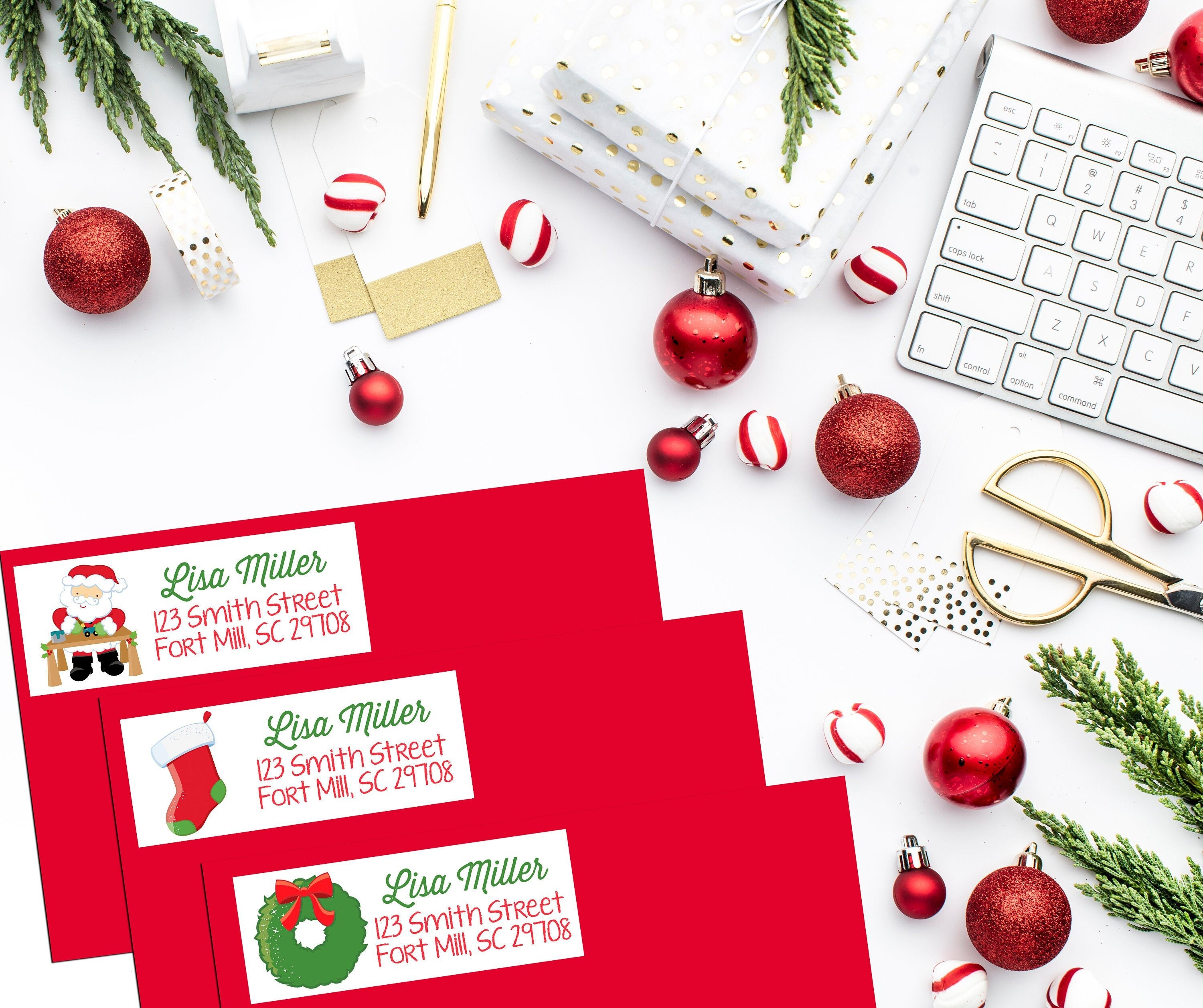 Christmas Return Address Labels, Personalized Holiday Address Stickers
