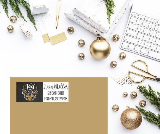 Christmas Return Address Labels | Holiday Return Address Sticker Labels | Black and Faux Glitter Christmas Address Labels | (Set of 30)