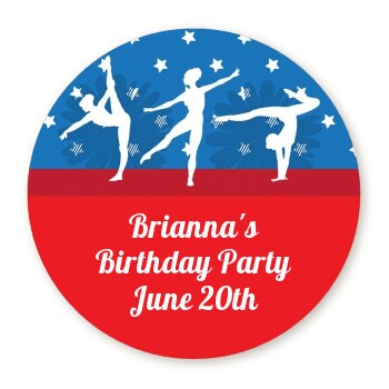 Gymnastics Birthday Party Favor Stickers, Happy Birthday Labels, Custom Birthday Party Favor Labels, Round Stickers