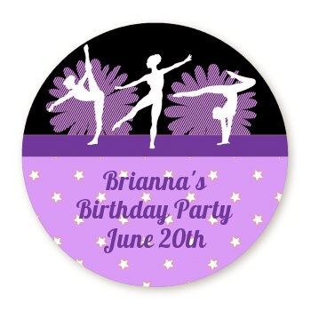 Gymnastics Birthday Party Favor Stickers, Happy Birthday Labels, Custom Birthday Party Favor Labels, Round Stickers