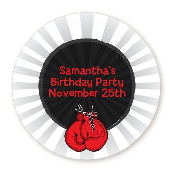 Boxing Gloves Birthday Party Favor Stickers, Happy Birthday Labels, Custom Birthday Party Favor Labels, Round Stickers